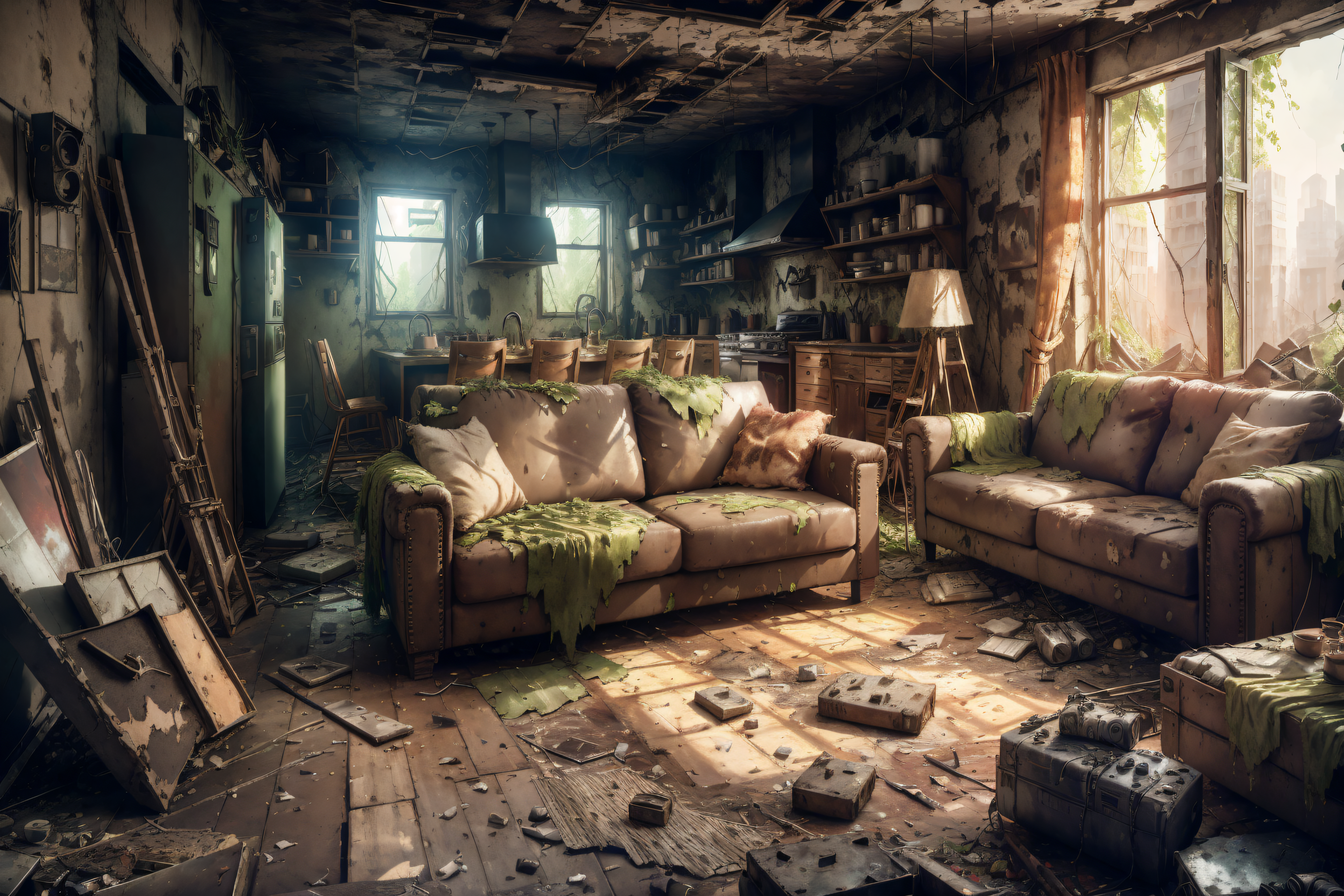 00193-8k realistic vray HDR  6000K   on a post-apocalyptic living room torn sofas shattered tv faded family photographs worn 2023-07-20-0000.png